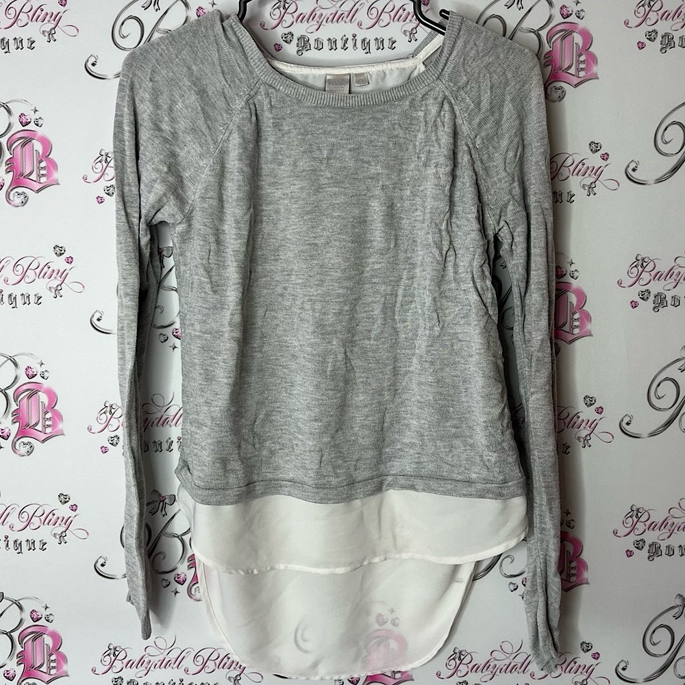 Twik Light Gray Sweater with White Trim 2 tone dual slit on back